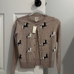 Maeve Tan Cardigan with Horse Pattern